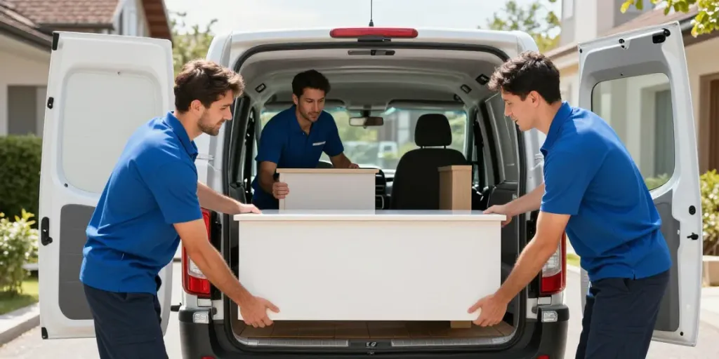 Équipe de déménageurs Lausanne professionnelle emballant des meubles pour un déménagement en toute confiance.